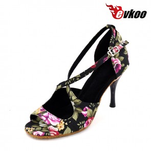 New style cotton print latin/ballroom dance shoes with high heel for ladies