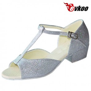 Evkoo Dance Sliver Shiny Latin Tango Salsa Dance Shoes For Girls 3cm Low Heel Evkoo-110