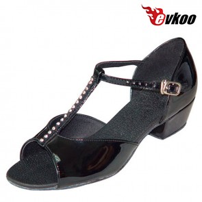 Evkoo Dance Black Patent Leather And Diamond Latin Dance Shoes For GirlsNew Style Evkoo-111