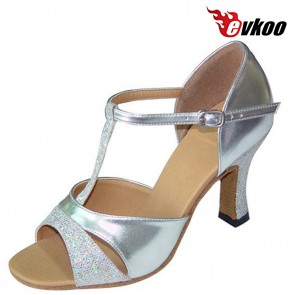 Evkoo Dance Pu And Sparking Latin Salsa Dance Shoes For Woman Golden Sliver Purple Bright Active Color Evkoo-119
