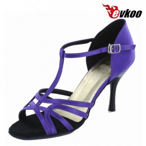8.5 cm High Double Heel Satin Material Purple Woman Salsa Latin Shoes Woman Bright Point Shoes evkoo-241