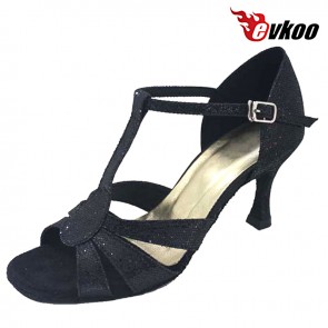 7.3 cm Black Shiny High Quality Woman Latin Dance Shoes Hand Made Hot Sale Sexy Salsa Dance Shoes Evkoo-262