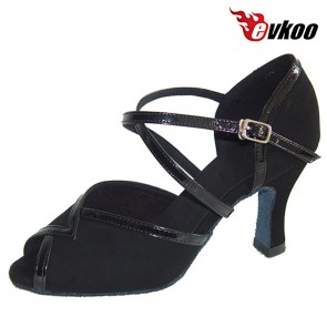  High Quality Handmade Woman Pu Latin Dance Shoes Black Green Color 7cm Heel X-Strap Salsa Shoes Evkoo-284