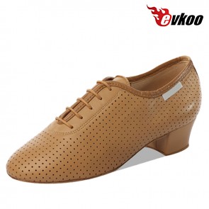 Evkoo Dance Perforated Genuine Leather Man's Latin Dance Shoes 4cm Heel Comfortable Shoes Evkoo-088
