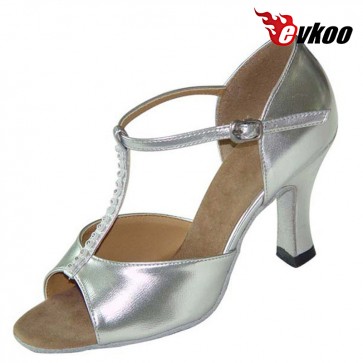 Evkoo Dance Golden Sliver Pu Dancing Shoes For Women Latin And Sexy Black Leather With Diamond Woman Dance Shoes Evkoo-106