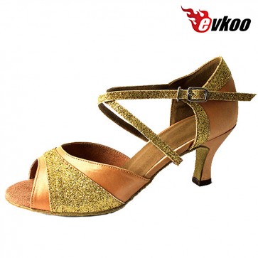 Golden Pu With Shiny Woman Shoes For Salsa 6cm Low Heel Popular Shoes Evkoo-260