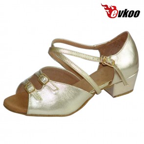 Evkoodance Girls Latin Dance Shoes 3 cm Low Heel Golden Sliver Color With Buckle High Quality Evkoo-253